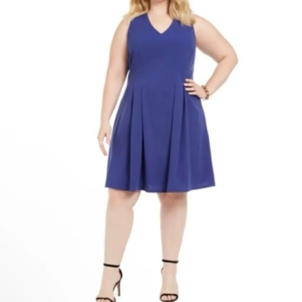 TEEZE ME Womens Blue Sleeveless V Neck Knee Length Wear to Work Dress Size 24